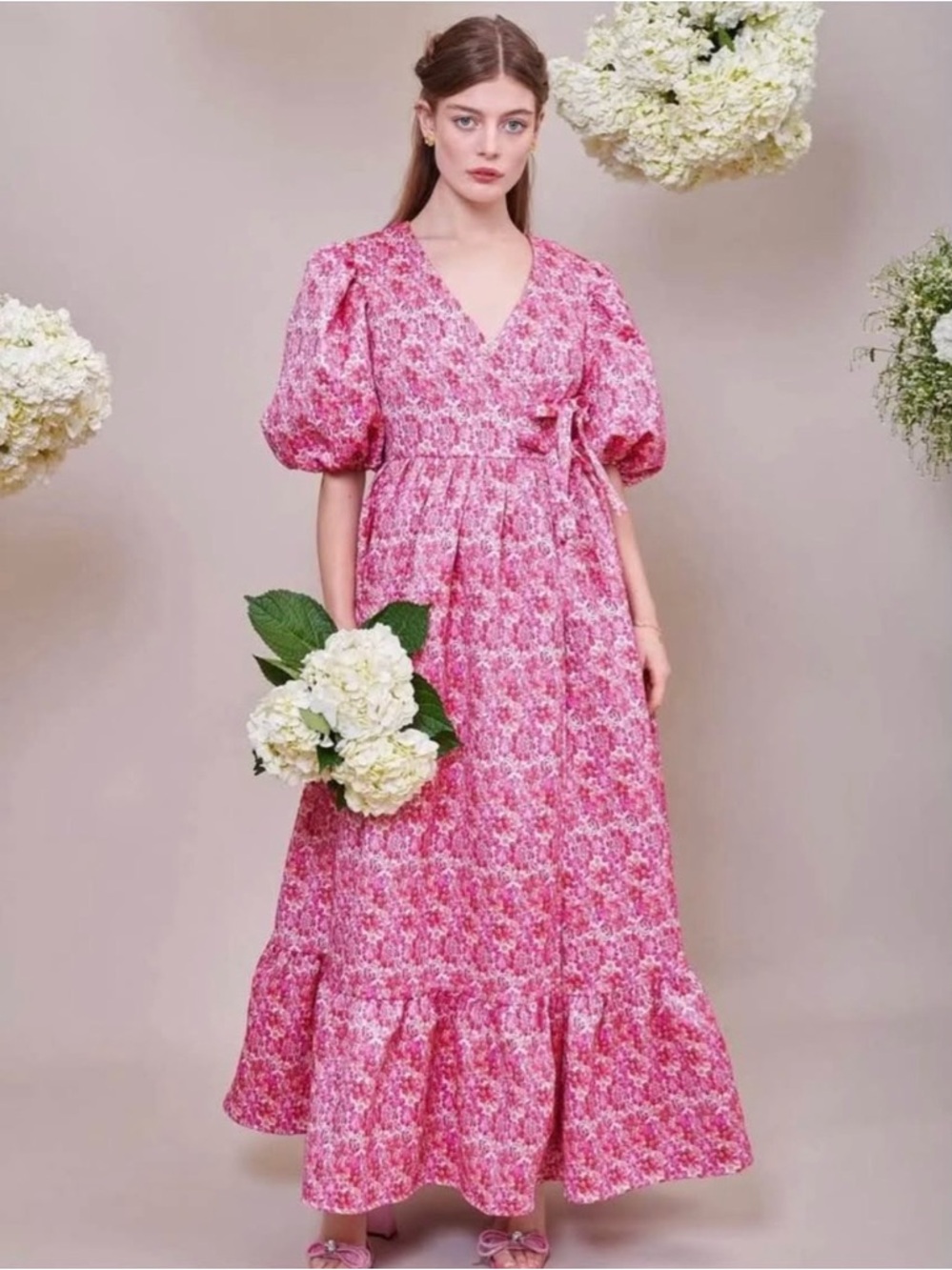Sister Jane Bud Burst Pink Floral Wrap Maxi Dress, Medium
